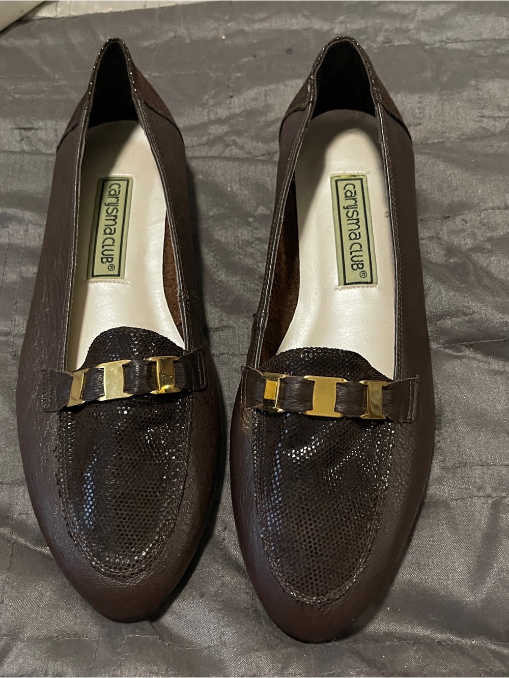 Women’s Brown Leather Loafers with Gold Accent